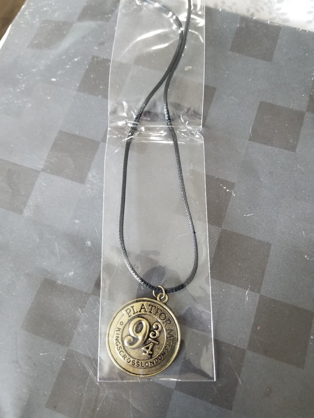 Fashion Jewelry Antique Brass 9 3/4 Platform Pendant Necklace - Black Cord